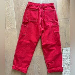 Red cotton cargo jeans